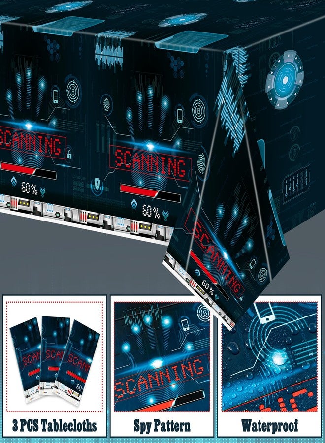 K1tpde Blue Spy Party Tablecloths - 3PCS Secret Agent Theme Table Cover for Kids Birthday Party Escape Room Plastic Tablecloth Mystery Decorations for Boy Spy Detective Supplies - Image 3